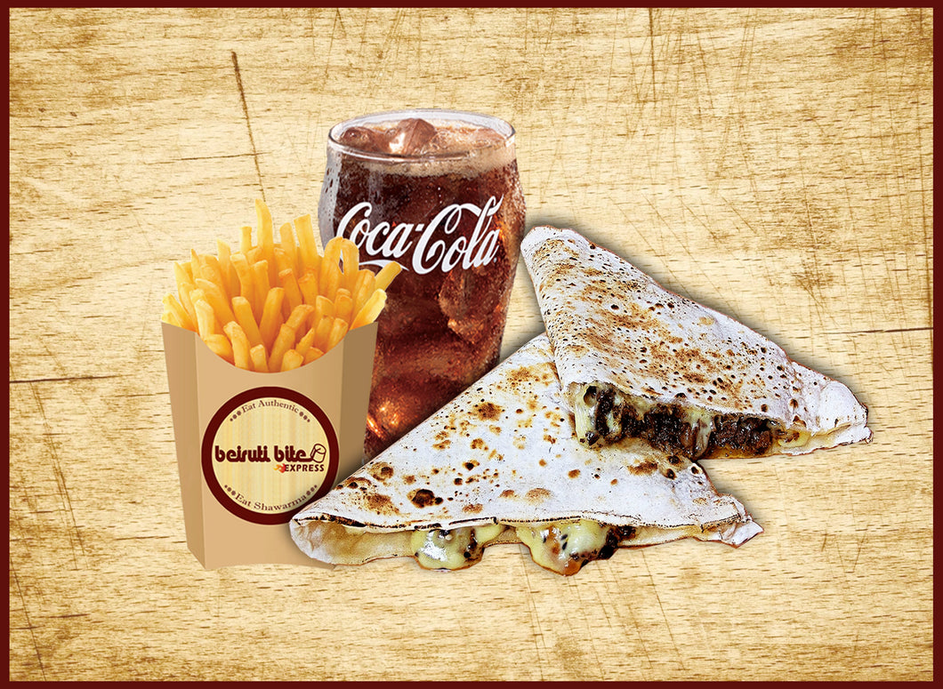 BEEF SAJ  WITH FRIES AND DRINKS