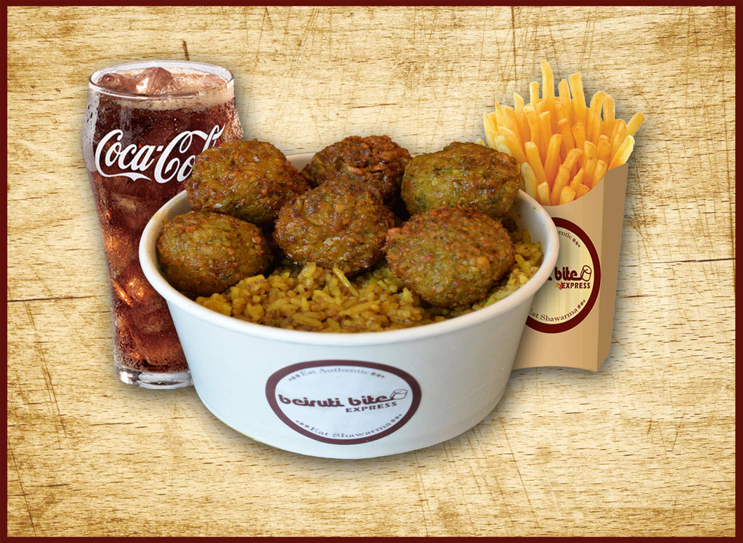 FALAFEL BIRYANI WITH FRIES AND DRINKS