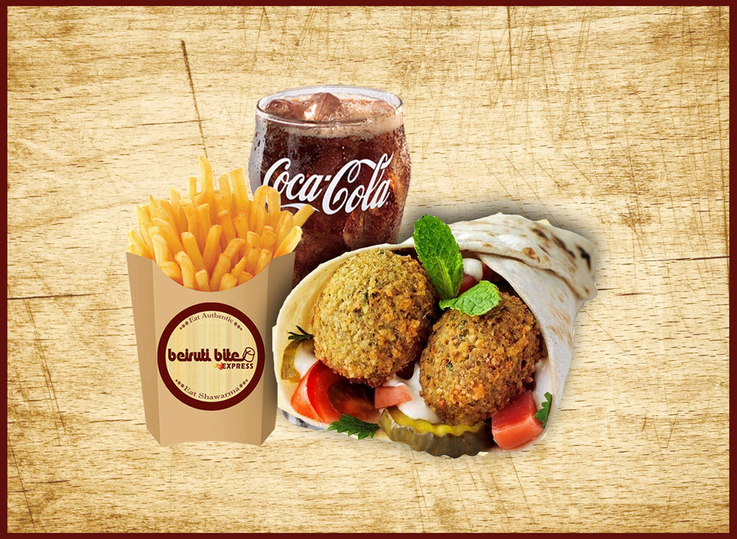 FALAFEL SANDWICH WITH FRIES AND DRINKS